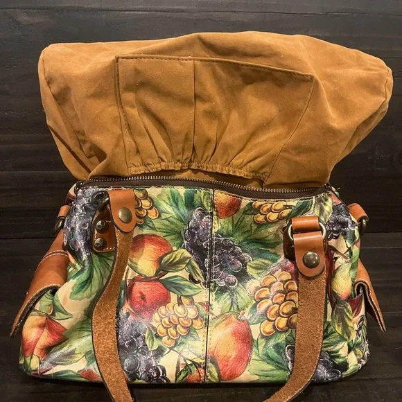 Patricia Nash Winter Fruits Leather Satchel EUC